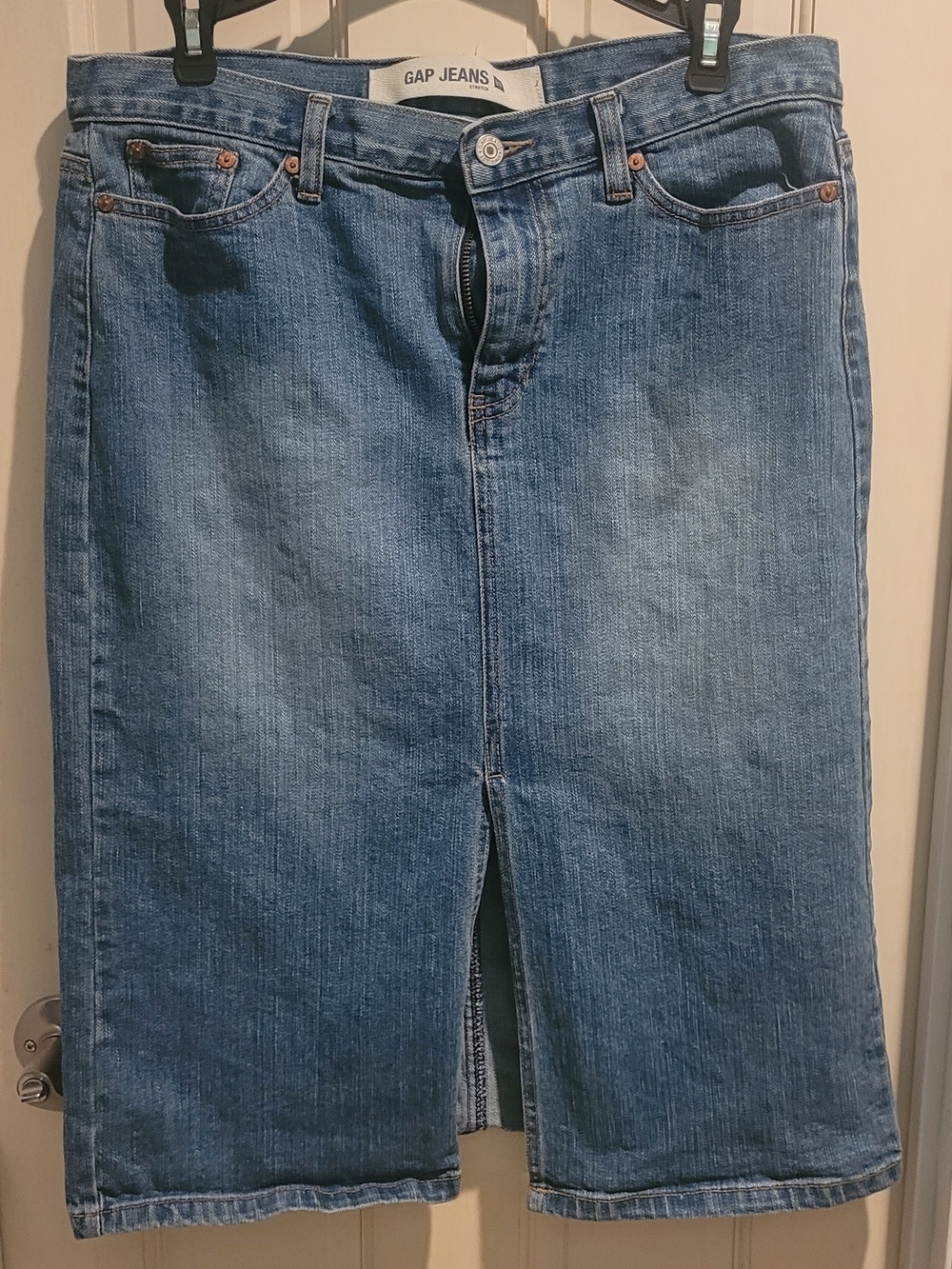 GAP Blue Straight-Leg Denim Skirt with Front Slit